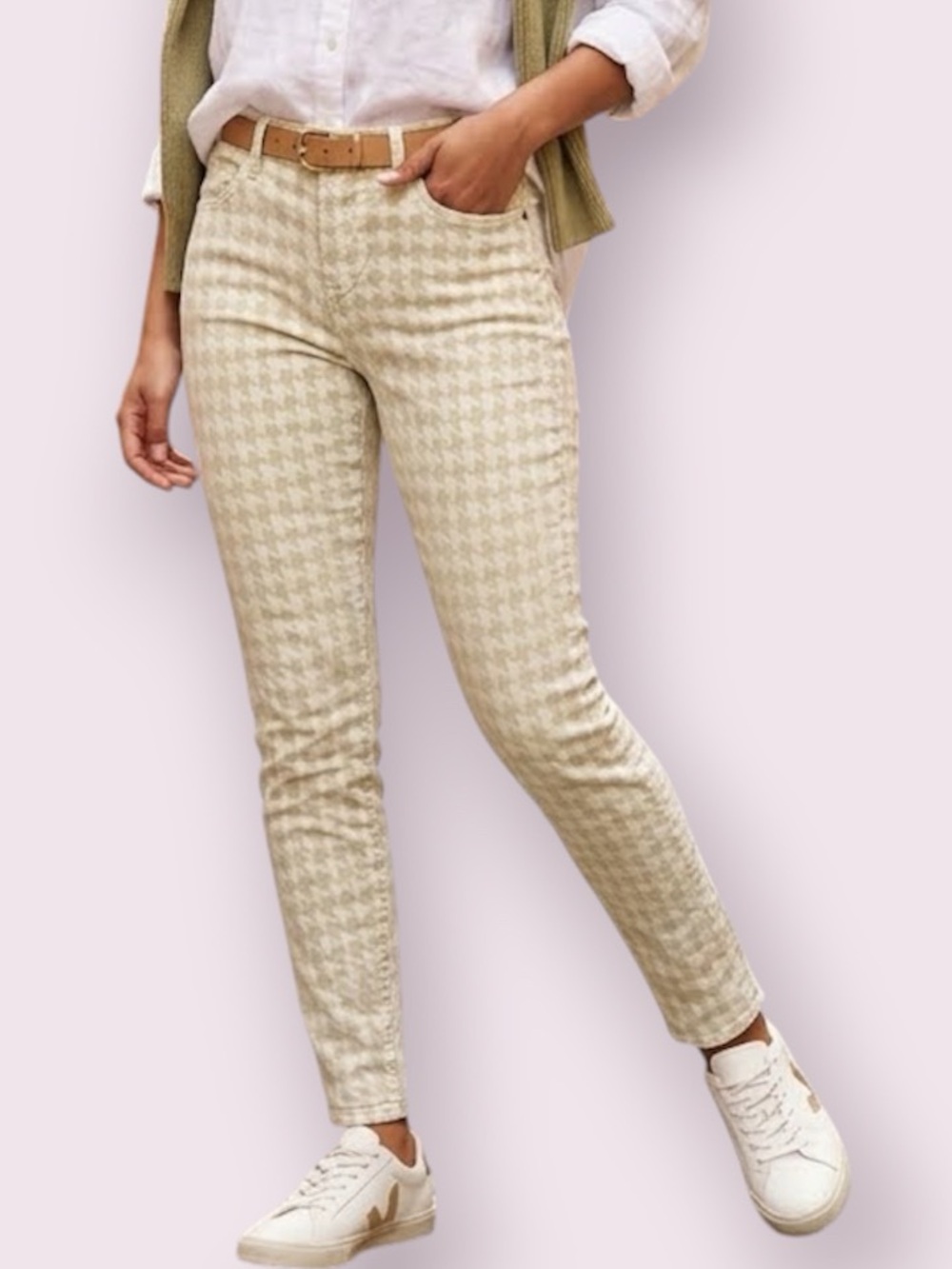 J Brand Houndstooth Capri Skinny Jeans Creamy White Size 26